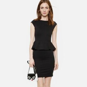Alice + Olivia black Victoria peplum knit sheath dress - size 6 (Small - Medium)